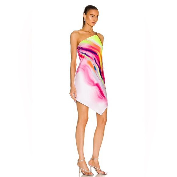 NWT ET OCHS Asymmetric One-shoulder Tie-dyed Crepe Mini Dress In Multicolor 6 - Picture 1 of 14